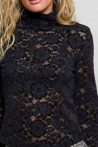 Women's Mock Turtleneck Long Sleeve Top in Black