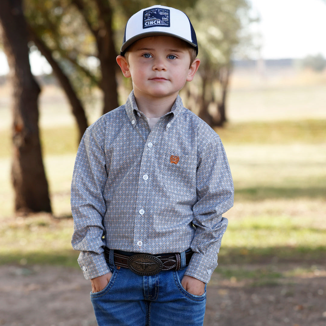 Cinch Baby & Toddler Boy's L/S Button Down Western Shirt in White
