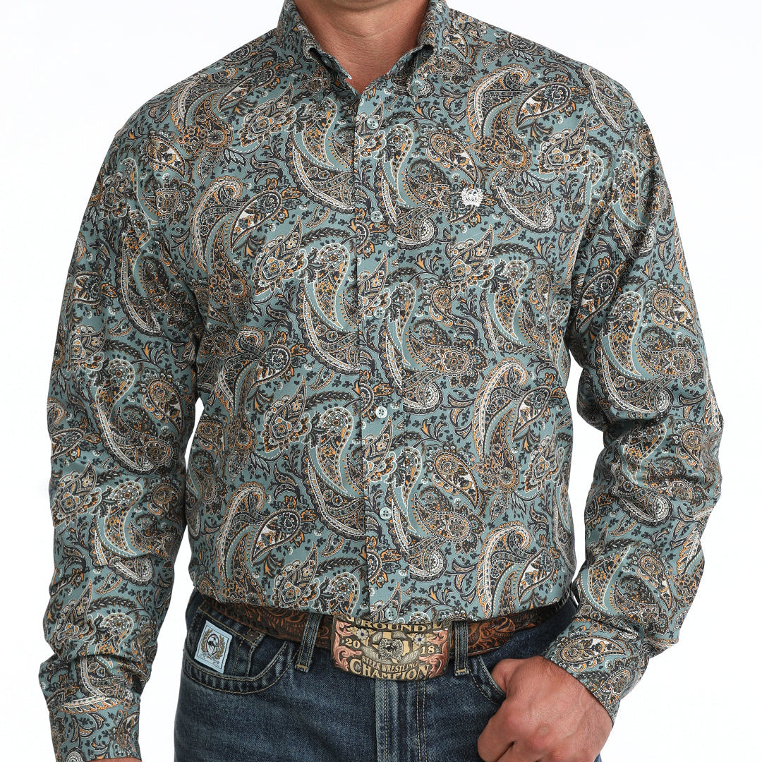 Cinch Men's L/S Classic Fit Paisley Button Down Western Shirt in Blue