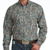 Cinch Men's L/S Classic Fit Paisley Button Down Western Shirt in Blue