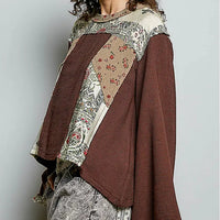 Women's Long Sleeve Boho Mixed Media Top in Chocolate