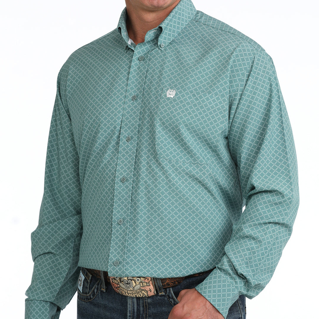 Cinch Men's L/S Arenaflex Print Western Button Down Shirt in Blue