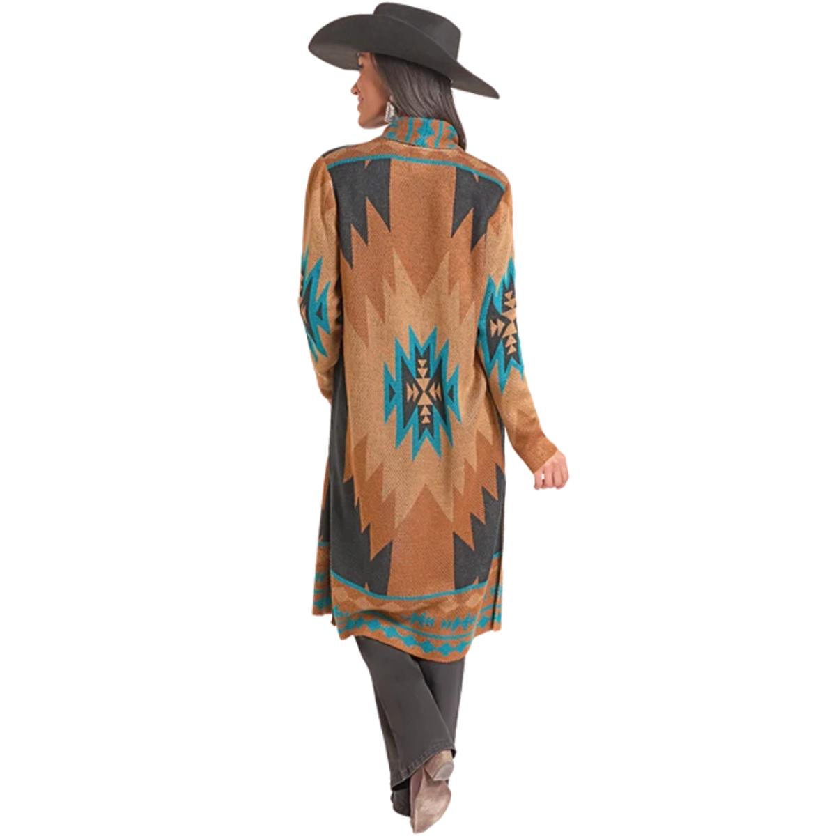 Rock & Roll Denim Women's Aztec Knit Duster in Rust