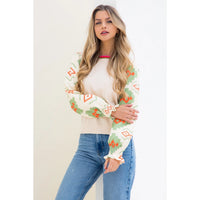 Women's Mixed Media Long Sleeve Blouse in Cream
