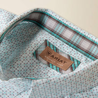 Ariat Men's S/S Wrinkle Free Welsh Classic Fit Button Down Shirt in White Multi Geo Print