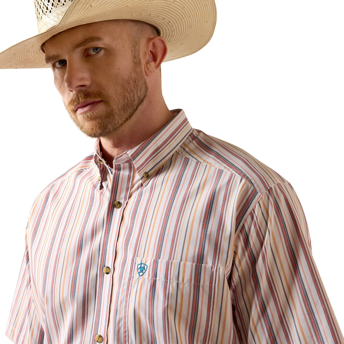 Ariat Men's S/S Pro Series Neil Classic Fit Shirt in Key Largo Blue Stripe