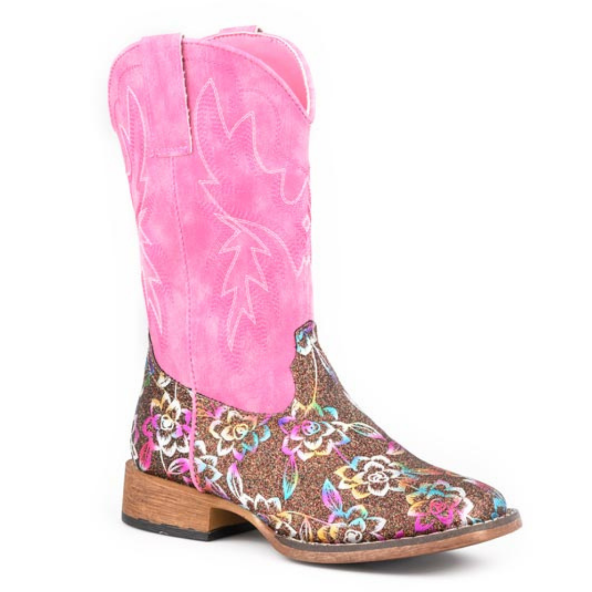 Roper Girl's Glitter Rose Western Boots in Brown