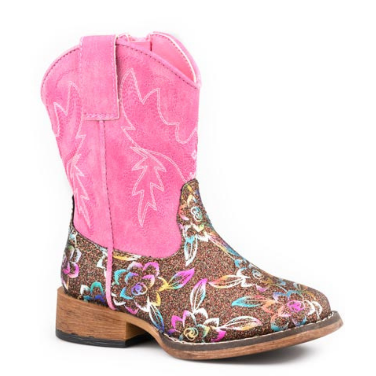 Roper Toddler Girl's Glitter Rose Western Boots in Brown