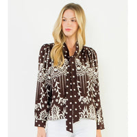 Women's Long Sleeve Patterned Top in Brown