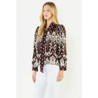 Women's Long Sleeve Patterned Top in Brown