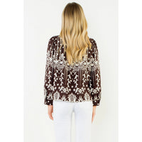 Women's Long Sleeve Patterned Top in Brown