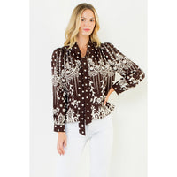 Women's Long Sleeve Patterned Top in Brown
