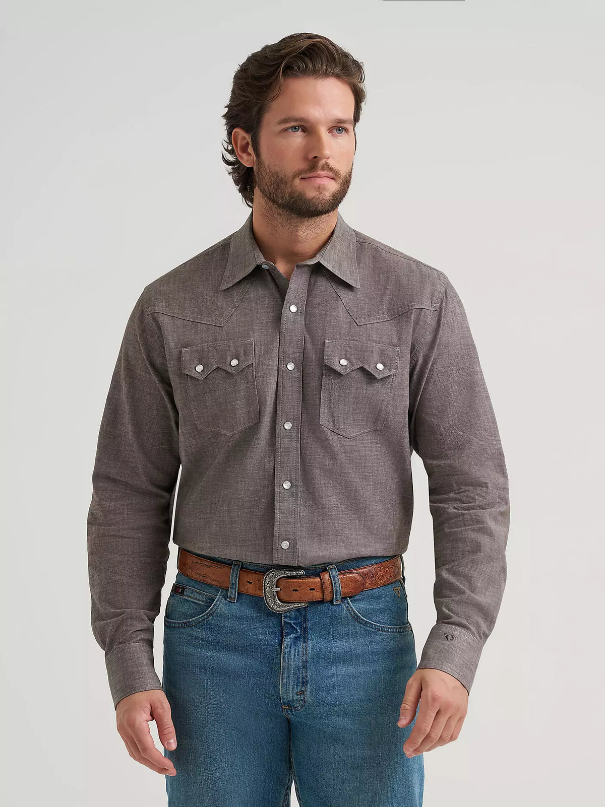 Wrangler Men's L/S Cody Johnson Two Pocket Snap Shirt in Black Olive
