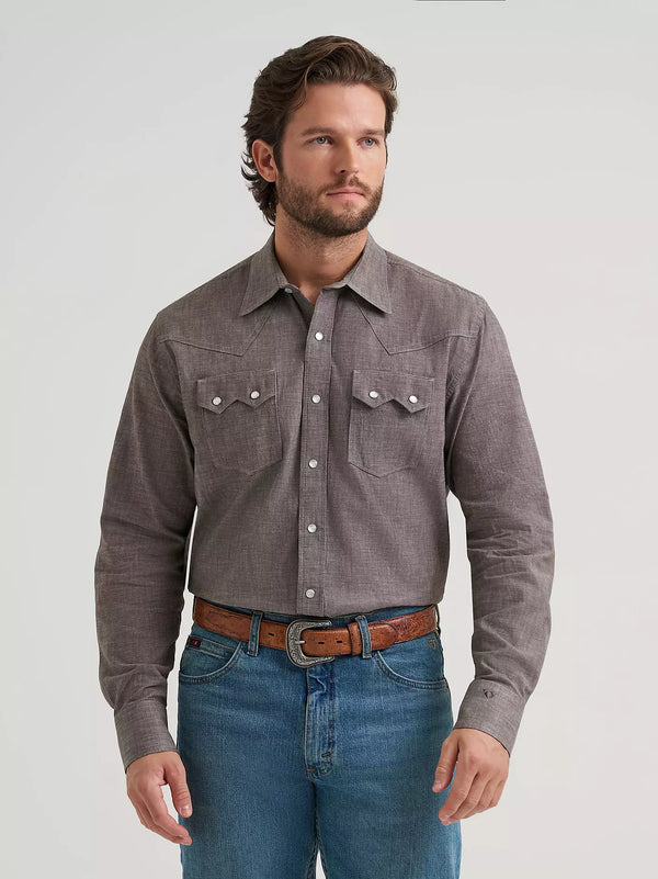 Wrangler Men's L/S Cody Johnson Two Pocket Snap Shirt in Black Olive