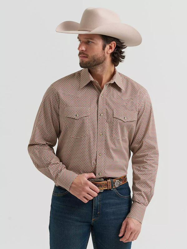 Wrangler Men's 20X L/S Competition Advanced Comfort Western Snap Shirt in Cocoa Links
