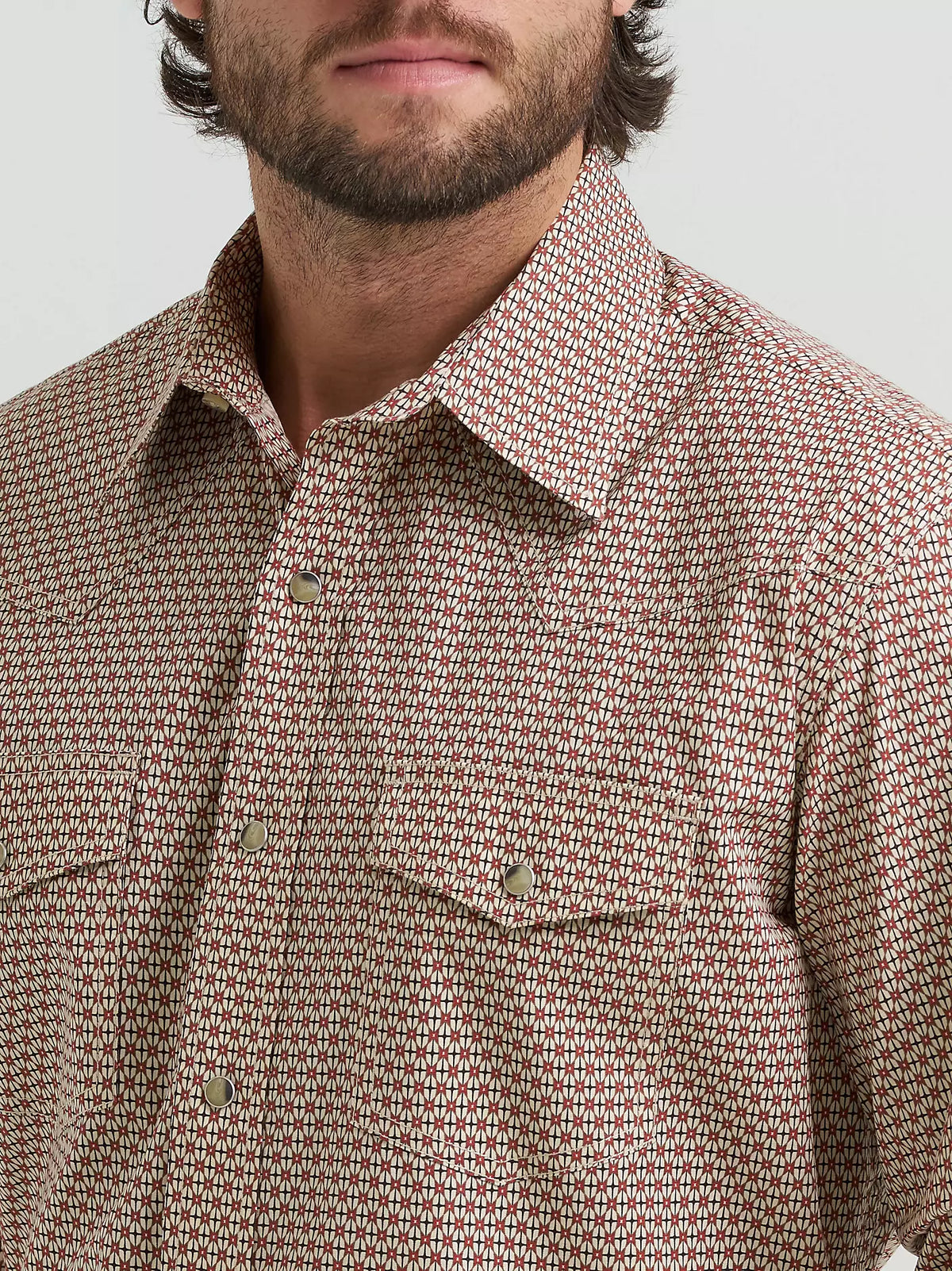 Wrangler Men's 20X L/S Competition Advanced Comfort Western Snap Shirt in Cocoa Links