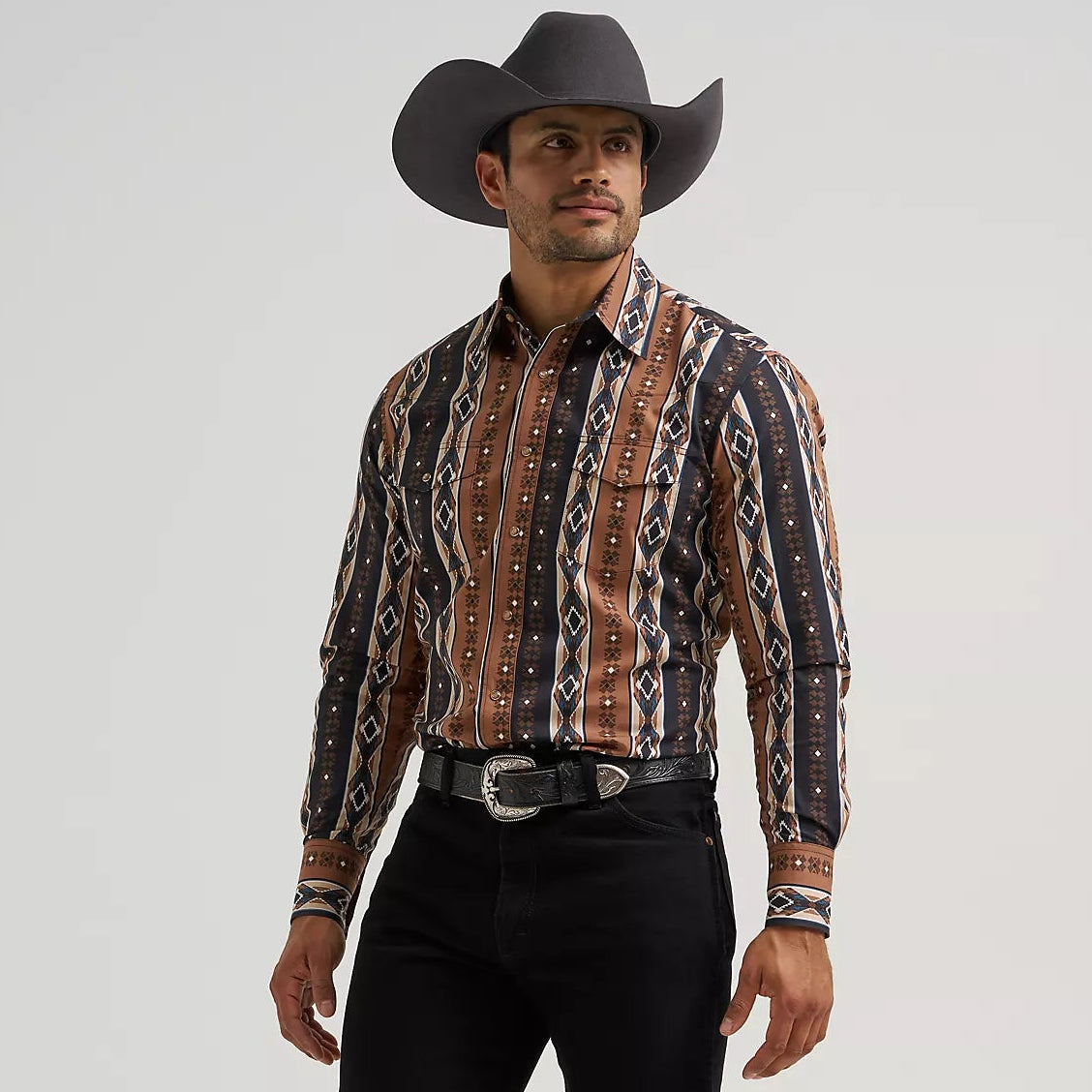 Wrangler Men's Checotah L/S Western Snap Shirt in Mocha