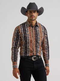 Wrangler Men's Checotah L/S Western Snap Shirt in Mocha