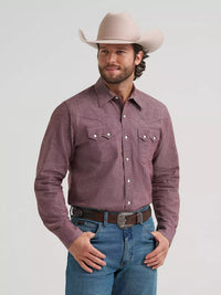 Wrangler Men's L/S Cody Johnson Two Pocket Snap Shirt in Maroon