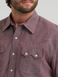 Wrangler Men's L/S Cody Johnson Two Pocket Snap Shirt in Maroon
