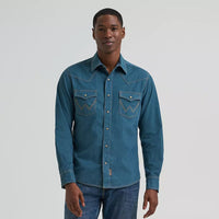 Wrangler Retro® Men's L/S Premium Western Snap Corduroy Shirt in Indigo Ink