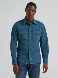 Wrangler Retro® Men's L/S Premium Western Snap Corduroy Shirt in Indigo Ink