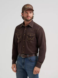 Wrangler Retro Premium Men's L/S Western Snap Solid Shirt in Bark