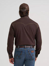 Wrangler Retro Premium Men's L/S Western Snap Solid Shirt in Bark