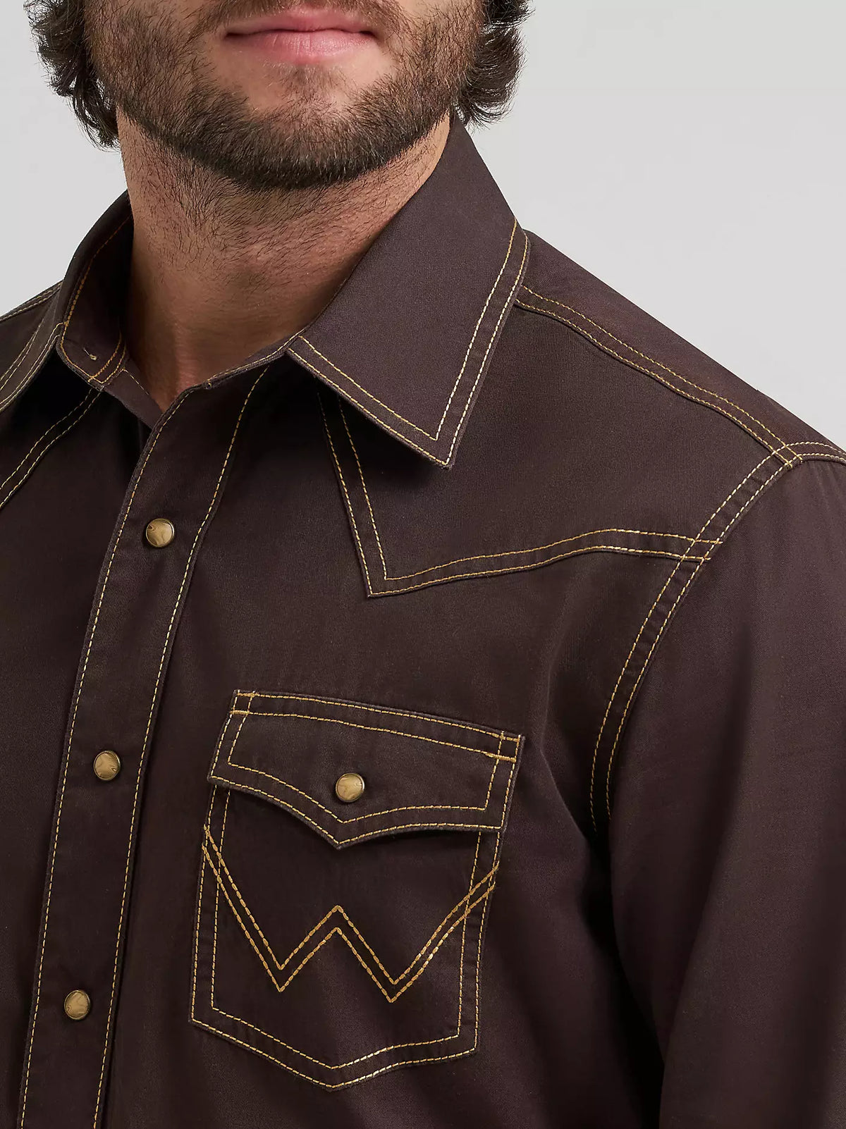 Wrangler Retro Premium Men's L/S Western Snap Solid Shirt in Bark