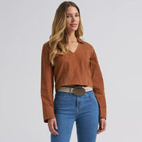 Wrangler Women's Prairie Popover Corduroy Shirt in Brown