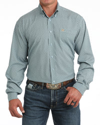 Cinch Men's L/S Arenaflex Print Western Button Down Shirt in Light Blue