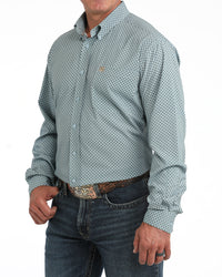 Cinch Men's L/S Arenaflex Print Western Button Down Shirt in Light Blue