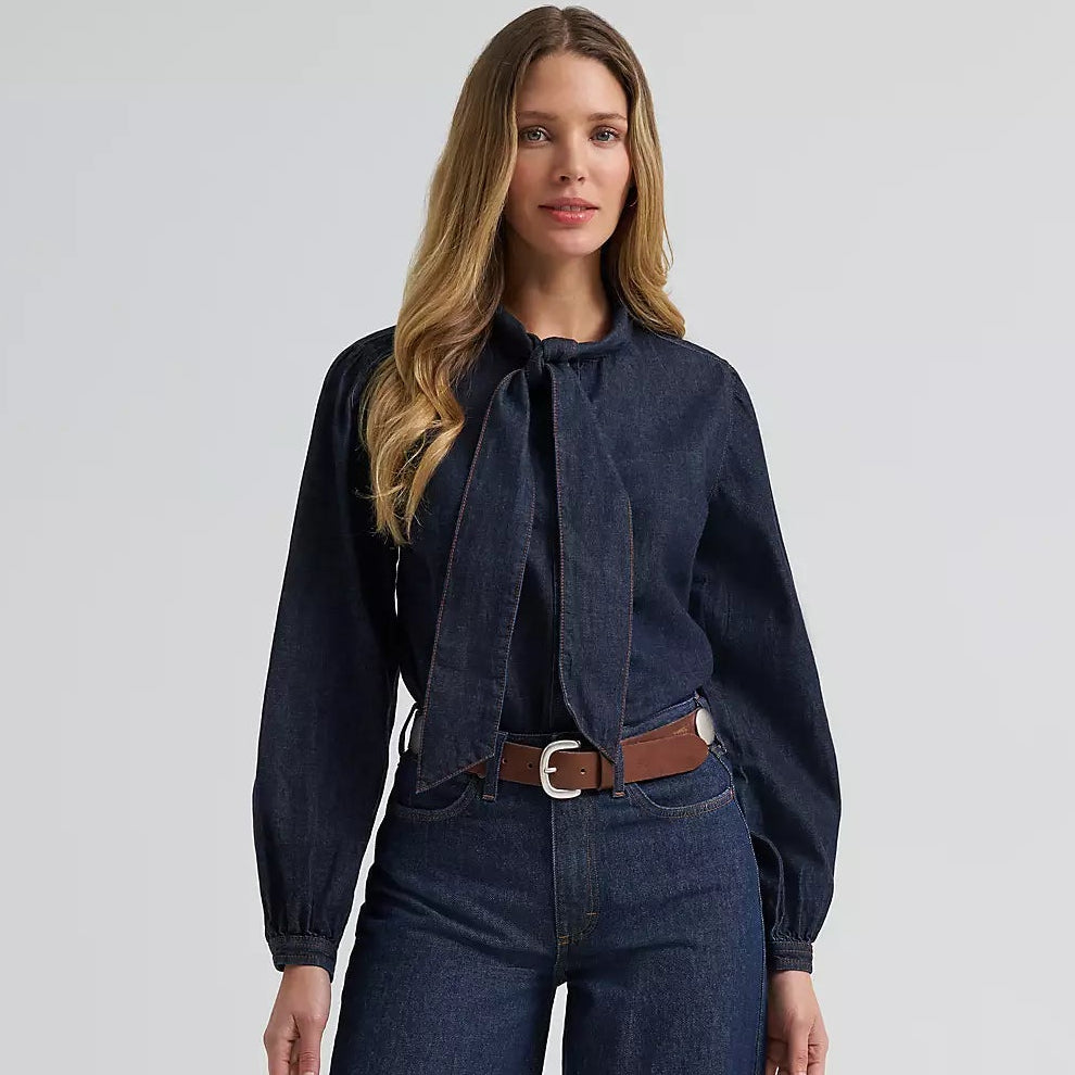 Wrangler Women's Denim Bow Snap Shirt in Denim