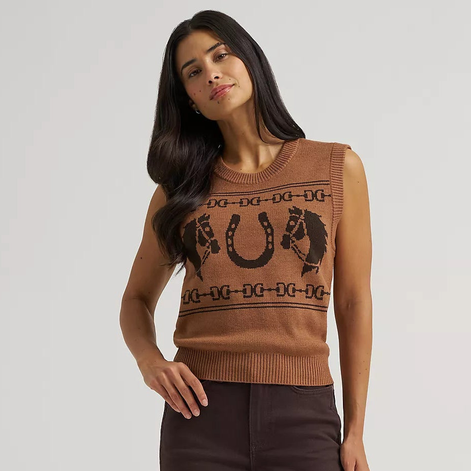 Wrangler Women's Horse Sweater Vest in Brown