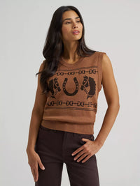 Wrangler Women's Horse Sweater Vest in Brown
