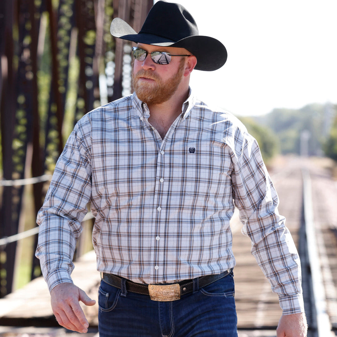 Cinch Men's L/S Classic Fit Plaid Button Down Western Shirt in Cream Plaid