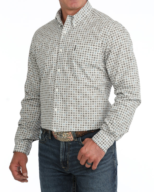 Cinch Men's L/S Modern Fit Western Button Down Shirt in Cream Multi