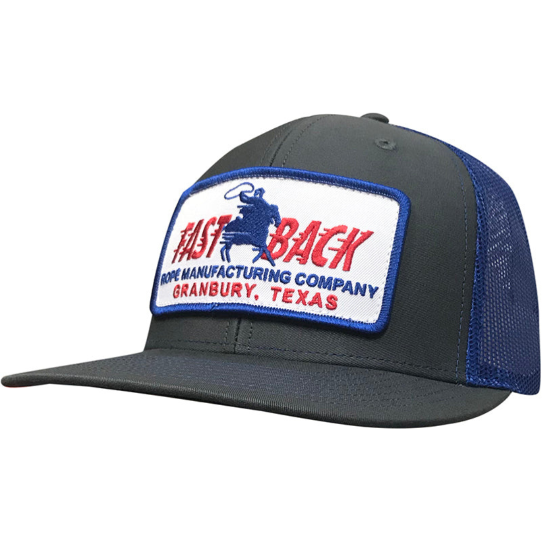 Fast Back Men's Embroidered Logo Patch Trucker Cap in Grey/Blue