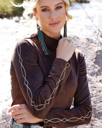 Cruel Women's L/S Western Sueded Top in Brown