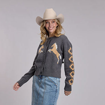 Stetson Women's Bronc Cropped Cardigan in Grey