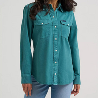 Wrangler Retro® Women's Colorwash Iconic Western Snap Shirt in Turquoise