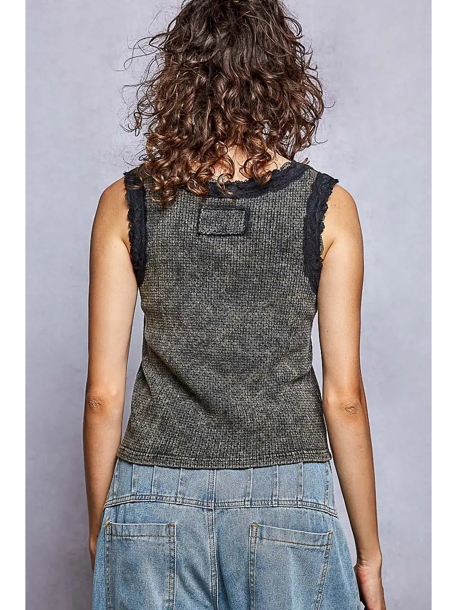 Women's Vintage Washed Tank in Stone Black