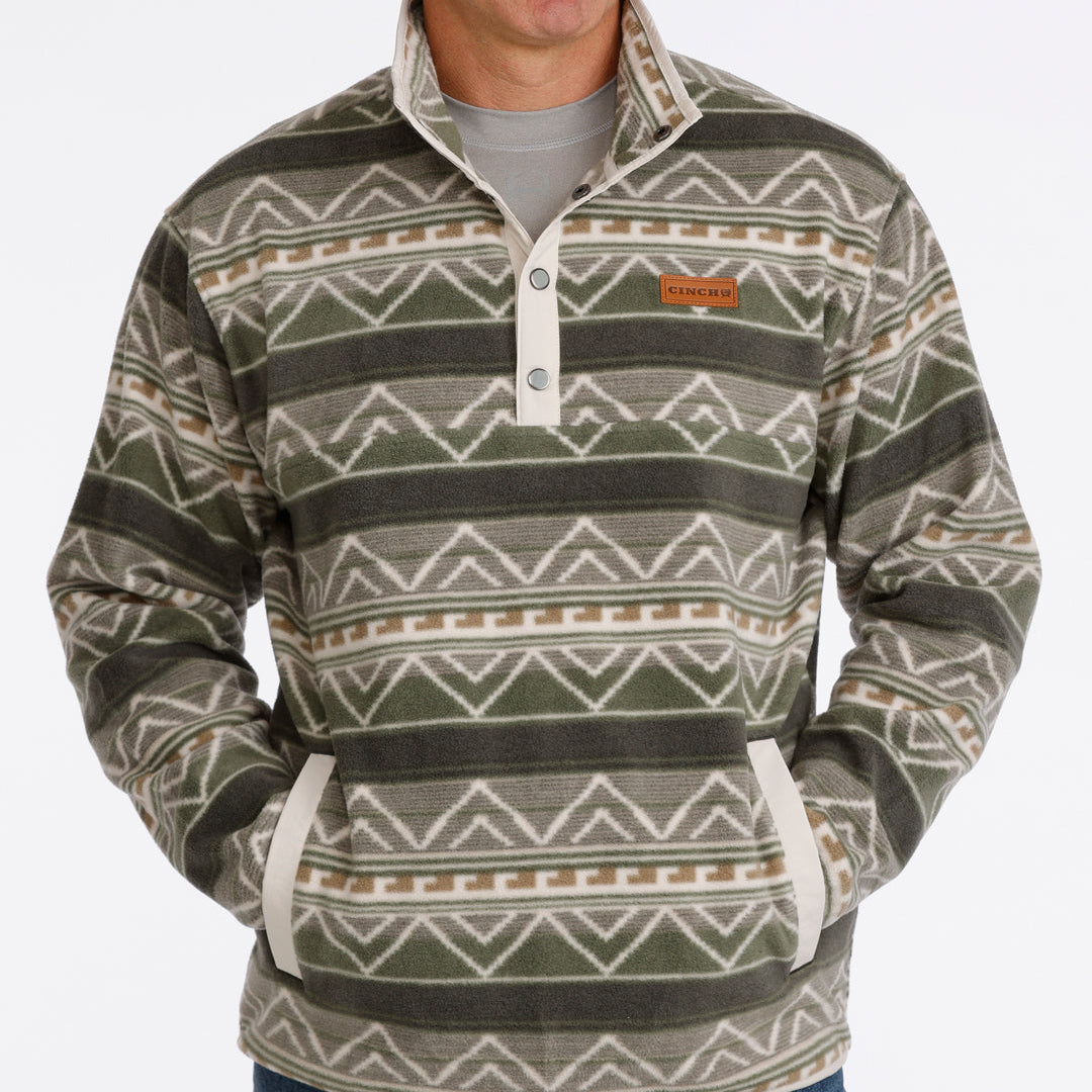 Cinch Men's Quarter Snap Polar Fleece Pullover in Olive