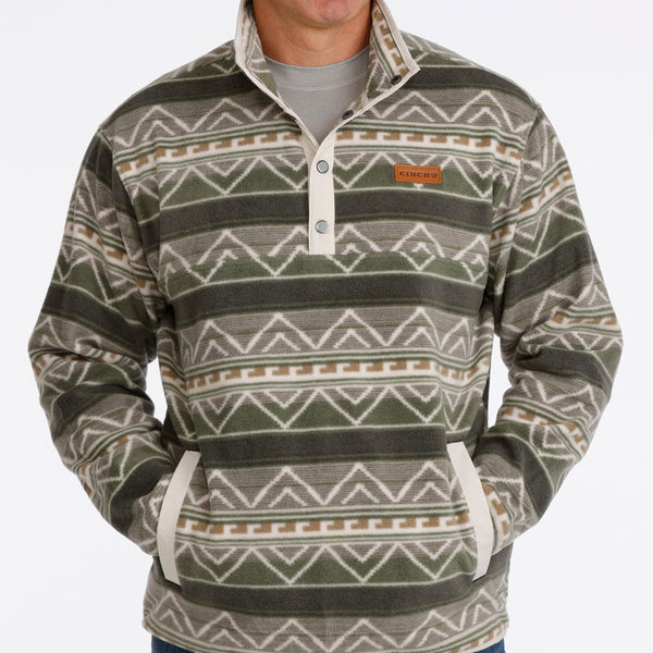Cinch Men's Quarter Snap Polar Fleece Pullover in Olive