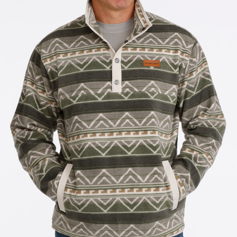Cinch Men's Quarter Snap Polar Fleece Pullover in Olive
