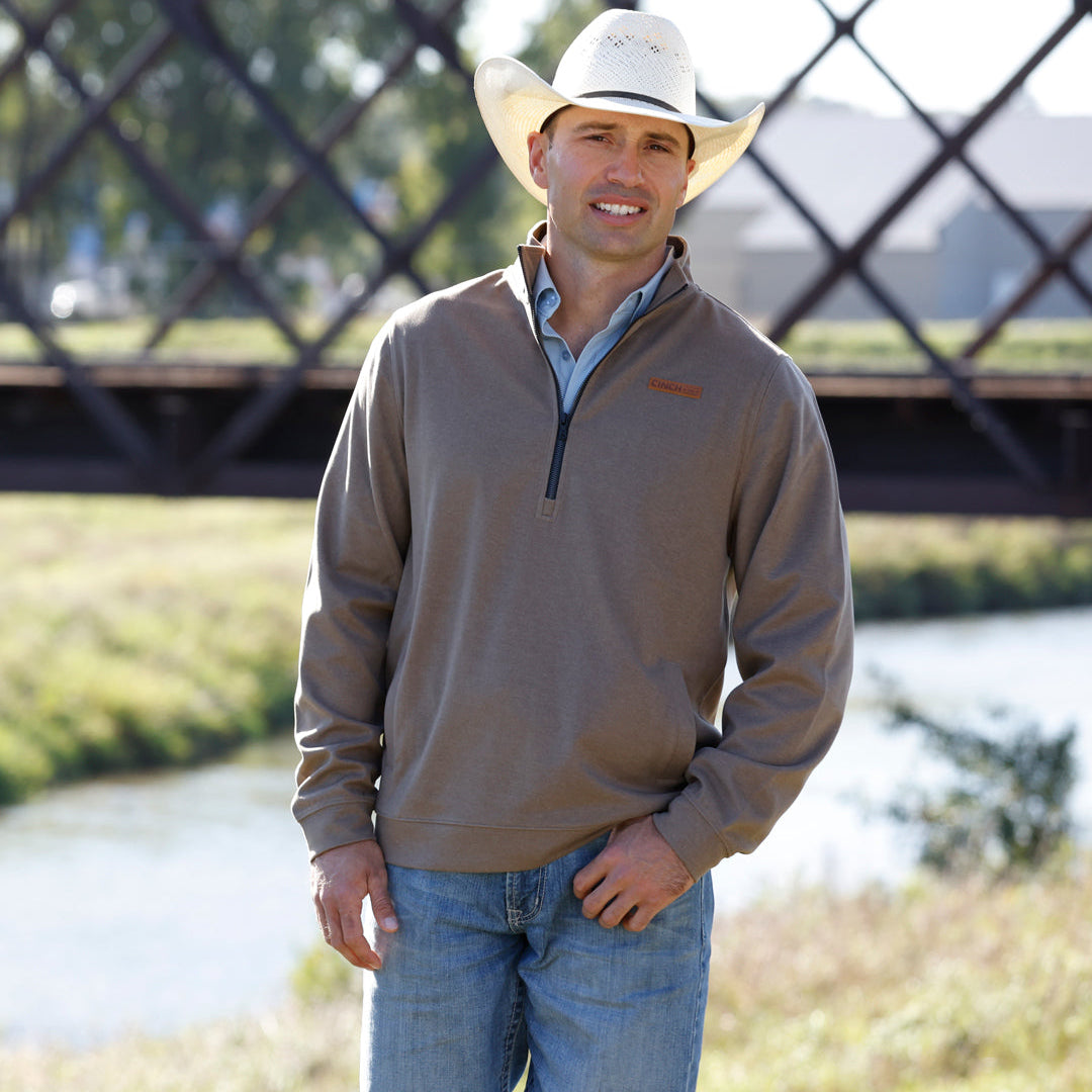 Cinch Men's Logo Half Zip Pullover in Brown