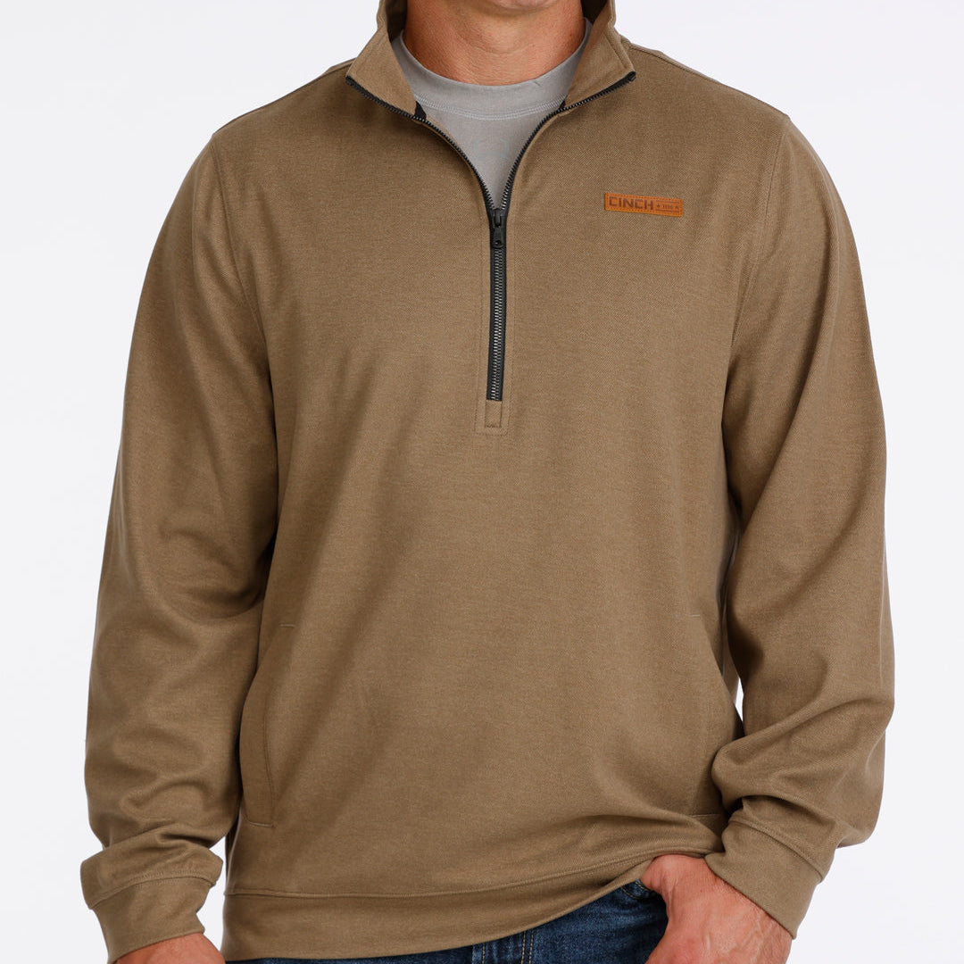 Cinch Men's Logo Half Zip Pullover in Brown