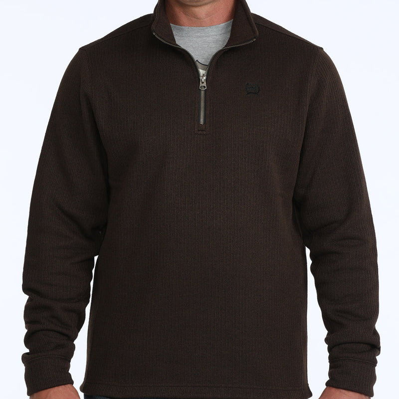 Cinch Men's Logo Quarter Zip Knit Pullover Sweater in Brown