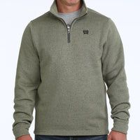 Cinch Men's Logo Quarter Zip Knit Pullover Sweater in Olive