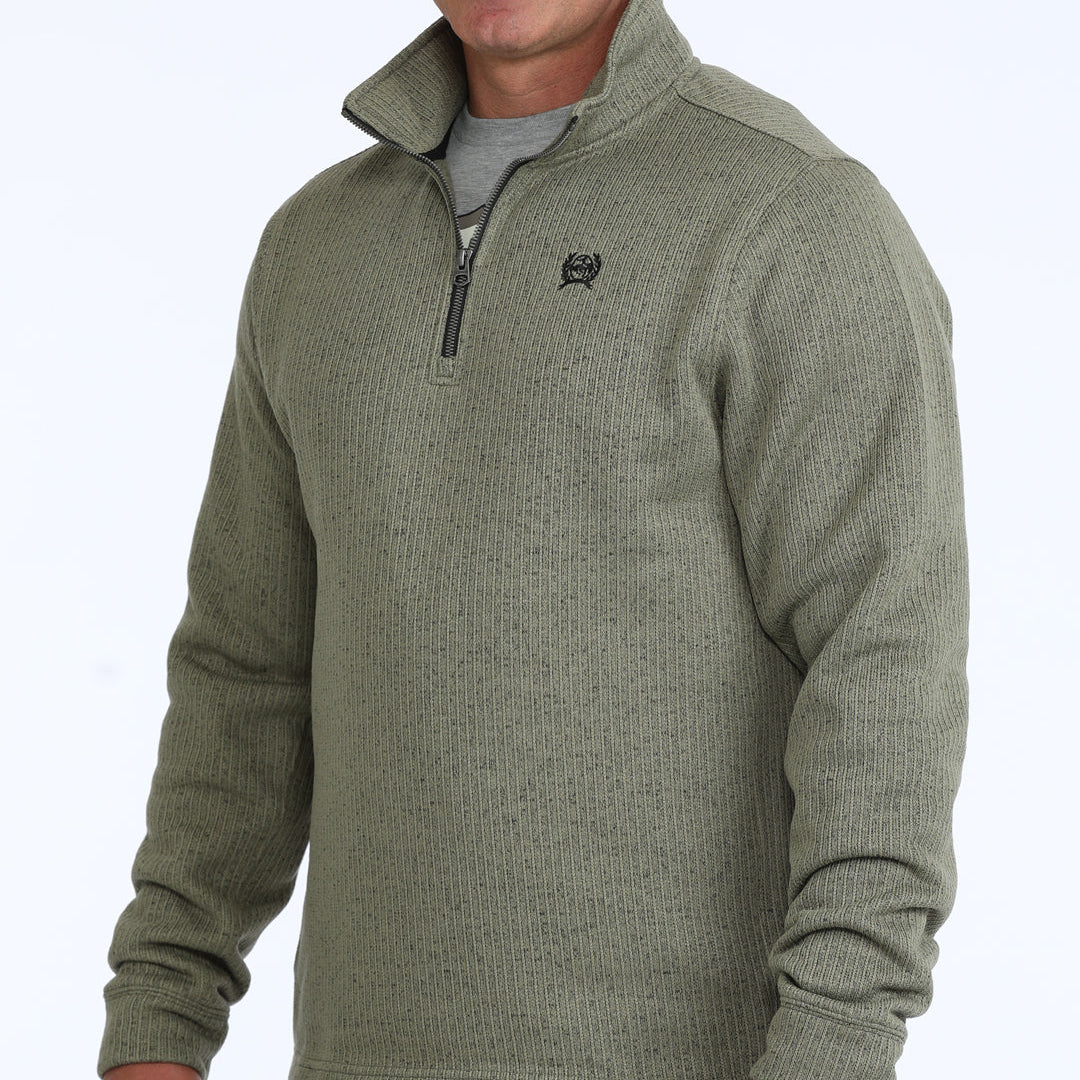 Cinch Men's Logo Quarter Zip Knit Pullover Sweater in Olive